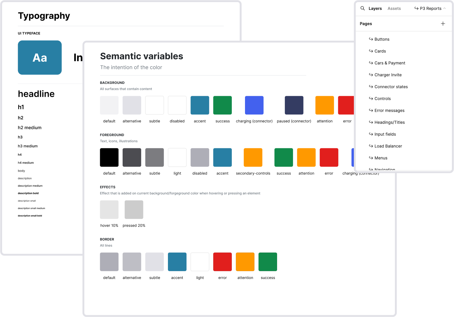 Examples from the design system showing colors and fonts