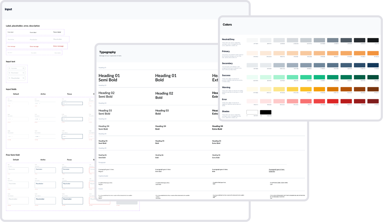 Image with examples from the design system and created components